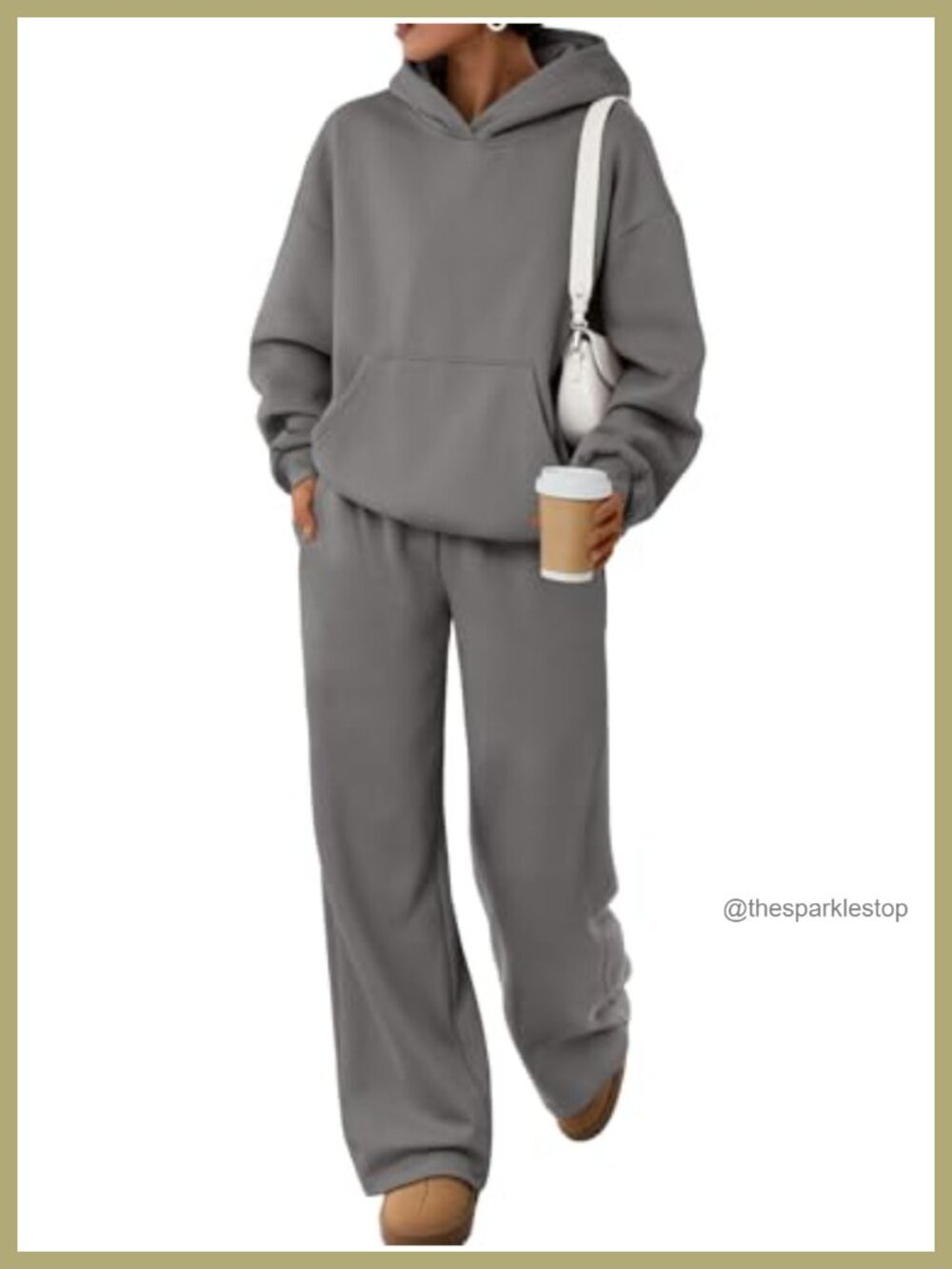 Oversized Hoodie & Wide Leg Pants 2 Piece Lounge Set, Cotton Fleece Sweatsuit